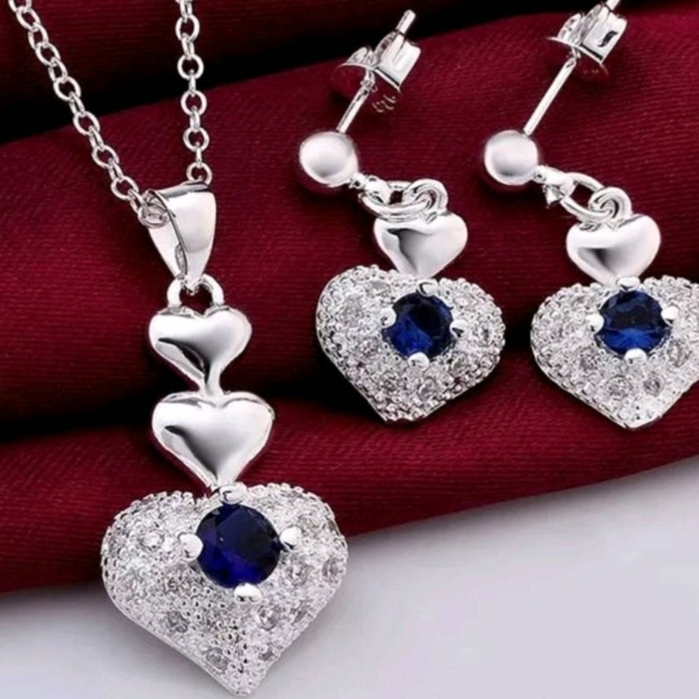 925 sterling silver  and sapphire set